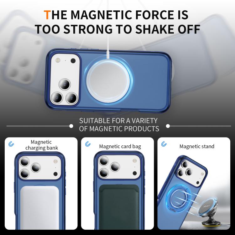 For iPhone 17 Pro Max Skin Feel Translucent PC Gear Holder C MagSafe Phone Case(Transparent Blue + Royal Blue) - iPhone 17 Pro Max Cases by buy2fix | Online Shopping UK | buy2fix