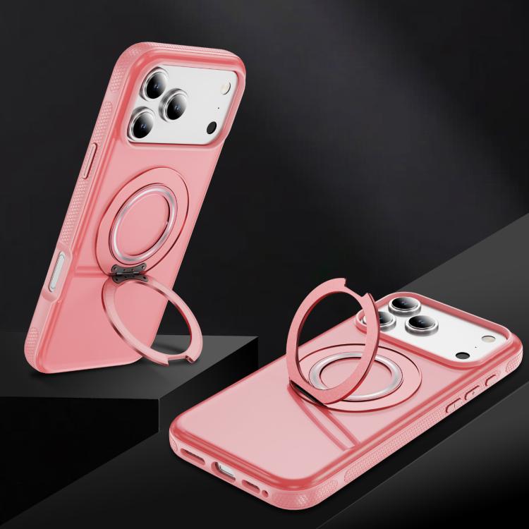 For iPhone 17 Pro Skin Feel Translucent PC Gear Holder C MagSafe Phone Case(Bright Pink + Pink) - iPhone 17 Pro Cases by buy2fix | Online Shopping UK | buy2fix