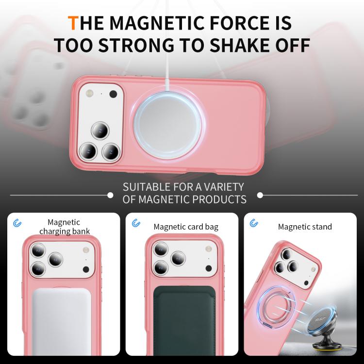 For iPhone 17 Pro Skin Feel Translucent PC Gear Holder C MagSafe Phone Case(Bright Pink + Pink) - iPhone 17 Pro Cases by buy2fix | Online Shopping UK | buy2fix