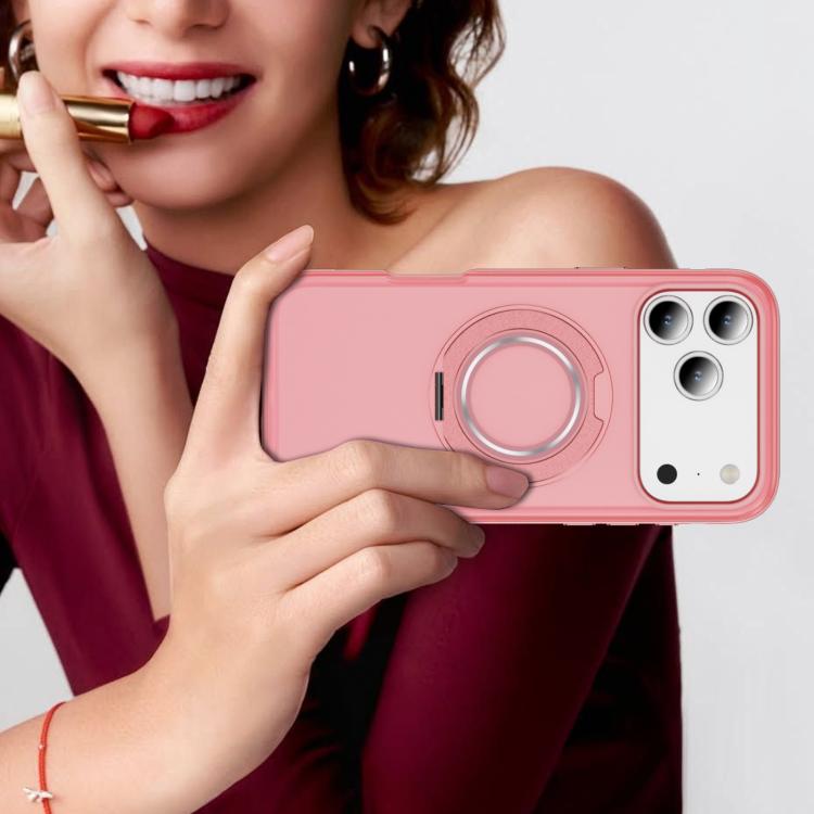 For iPhone 17 Pro Skin Feel Translucent PC Gear Holder C MagSafe Phone Case(Bright Pink + Pink) - iPhone 17 Pro Cases by buy2fix | Online Shopping UK | buy2fix