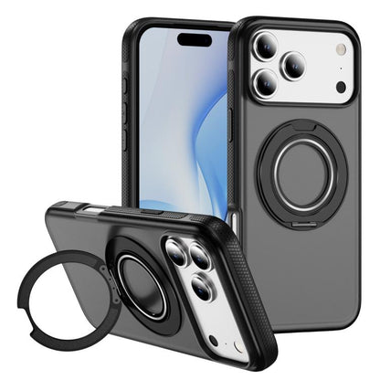 For iPhone 17 Pro Skin Feel Translucent PC Gear Holder C MagSafe Phone Case(Bright Grey + Black) - iPhone 17 Pro Cases by buy2fix | Online Shopping UK | buy2fix