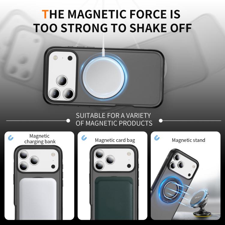 For iPhone 17 Pro Skin Feel Translucent PC Gear Holder C MagSafe Phone Case(Bright Grey + Black) - iPhone 17 Pro Cases by buy2fix | Online Shopping UK | buy2fix