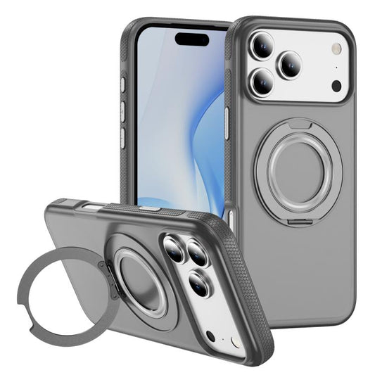 For iPhone 17 Pro Skin Feel Translucent PC Gear Holder C MagSafe Phone Case(Bright Grey+Grey) - iPhone 17 Pro Cases by buy2fix | Online Shopping UK | buy2fix