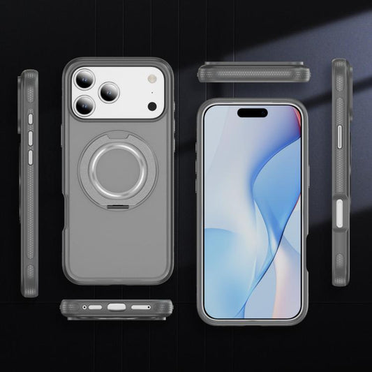 For iPhone 17 Pro Skin Feel Translucent PC Gear Holder C MagSafe Phone Case(Bright Grey+Grey) - iPhone 17 Pro Cases by buy2fix | Online Shopping UK | buy2fix