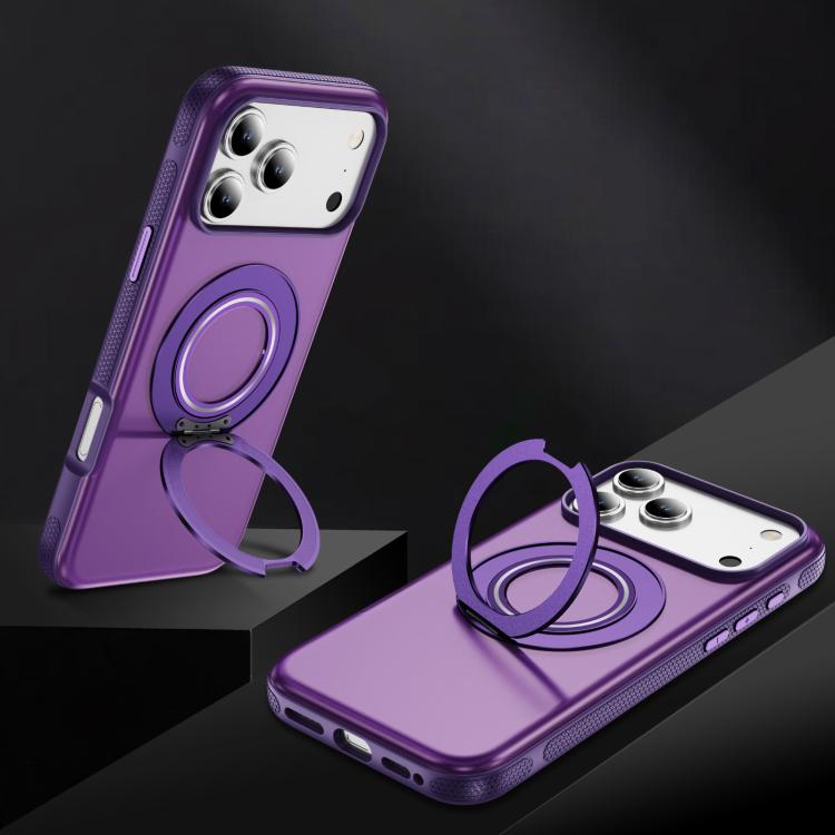 For iPhone 17 Pro Skin Feel Translucent PC Gear Holder C MagSafe Phone Case(Bright Purple + Purple) - iPhone 17 Pro Cases by buy2fix | Online Shopping UK | buy2fix
