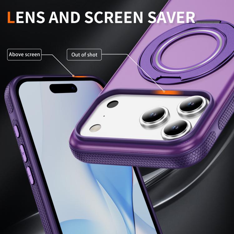 For iPhone 17 Pro Skin Feel Translucent PC Gear Holder C MagSafe Phone Case(Bright Purple + Purple) - iPhone 17 Pro Cases by buy2fix | Online Shopping UK | buy2fix