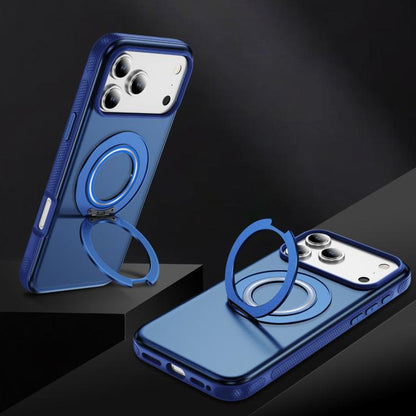 For iPhone 17 Pro Skin Feel Translucent PC Gear Holder C MagSafe Phone Case(Transparent Blue + Royal Blue) - iPhone 17 Pro Cases by buy2fix | Online Shopping UK | buy2fix