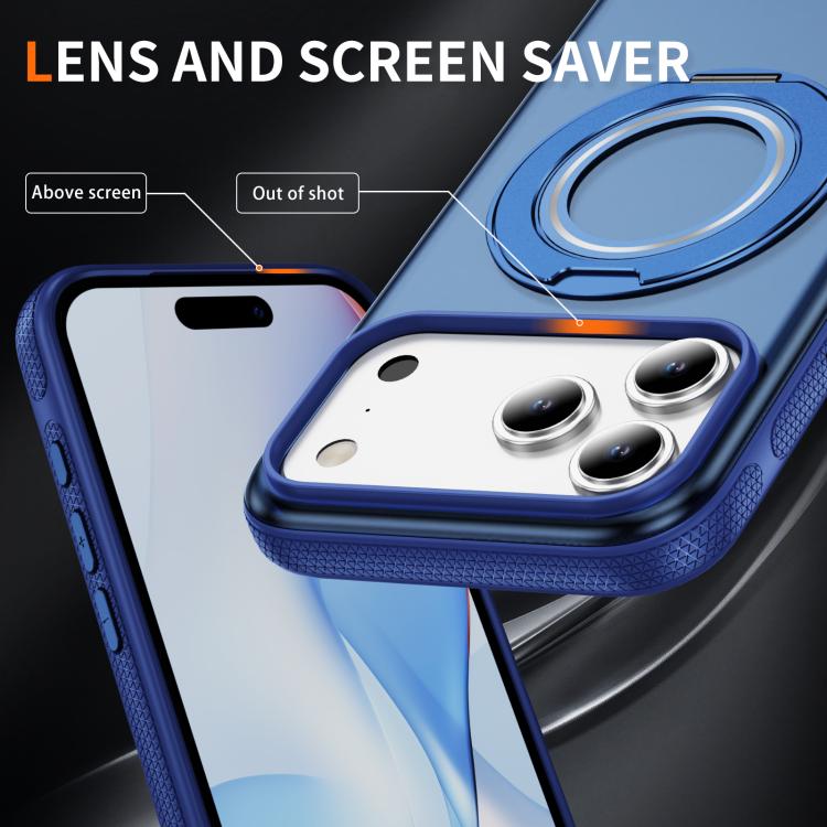 For iPhone 17 Pro Skin Feel Translucent PC Gear Holder C MagSafe Phone Case(Transparent Blue + Royal Blue) - iPhone 17 Pro Cases by buy2fix | Online Shopping UK | buy2fix