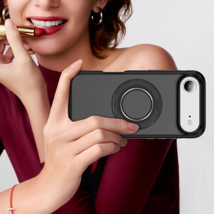 For iPhone Air Skin Feel Translucent PC Gear Holder C MagSafe Phone Case(Bright Grey + Black) - iPhone Air Cases by buy2fix | Online Shopping UK | buy2fix