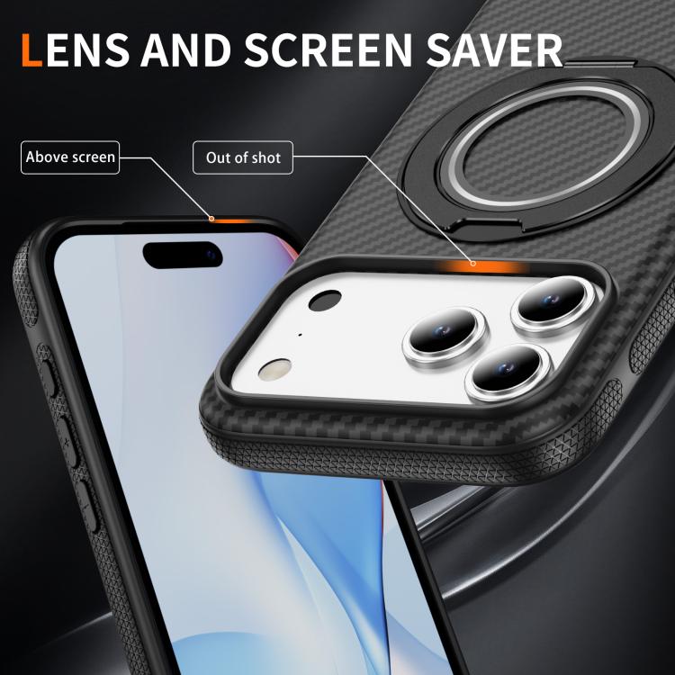 For iPhone 17 Pro Max Carbon Fiber Gear Holder C Type MagSafe Phone Case(Black) - iPhone 17 Pro Max Cases by buy2fix | Online Shopping UK | buy2fix