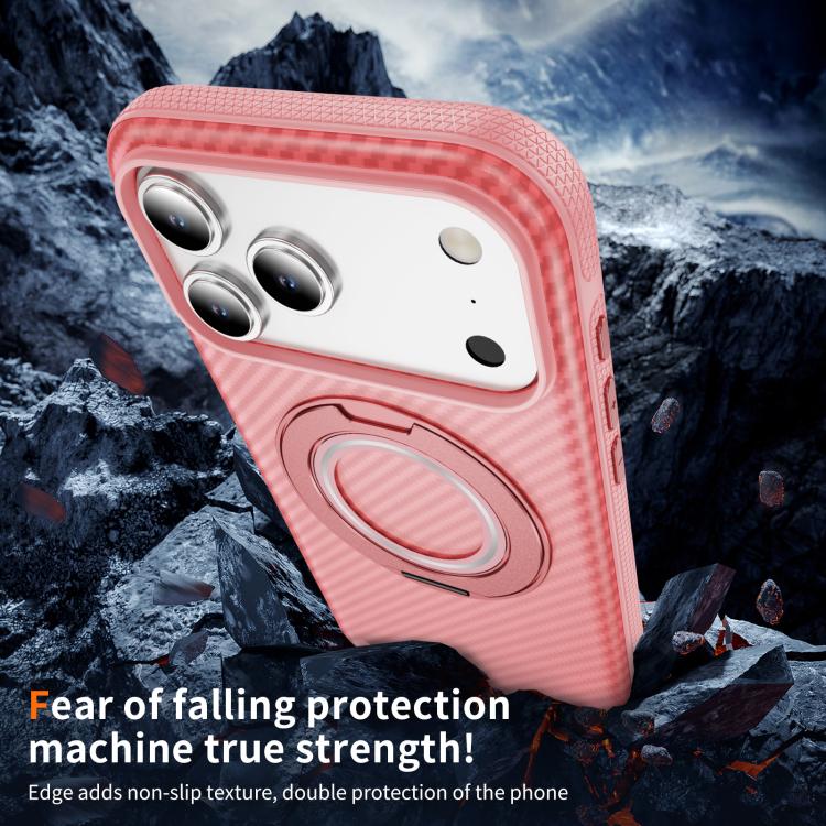 For iPhone 17 Pro Max Carbon Fiber Gear Holder C Type MagSafe Phone Case(Bright Pink + Pink) - iPhone 17 Pro Max Cases by buy2fix | Online Shopping UK | buy2fix