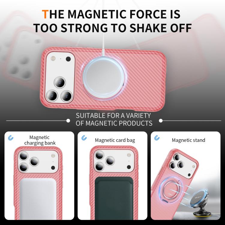 For iPhone 17 Pro Max Carbon Fiber Gear Holder C Type MagSafe Phone Case(Bright Pink + Pink) - iPhone 17 Pro Max Cases by buy2fix | Online Shopping UK | buy2fix