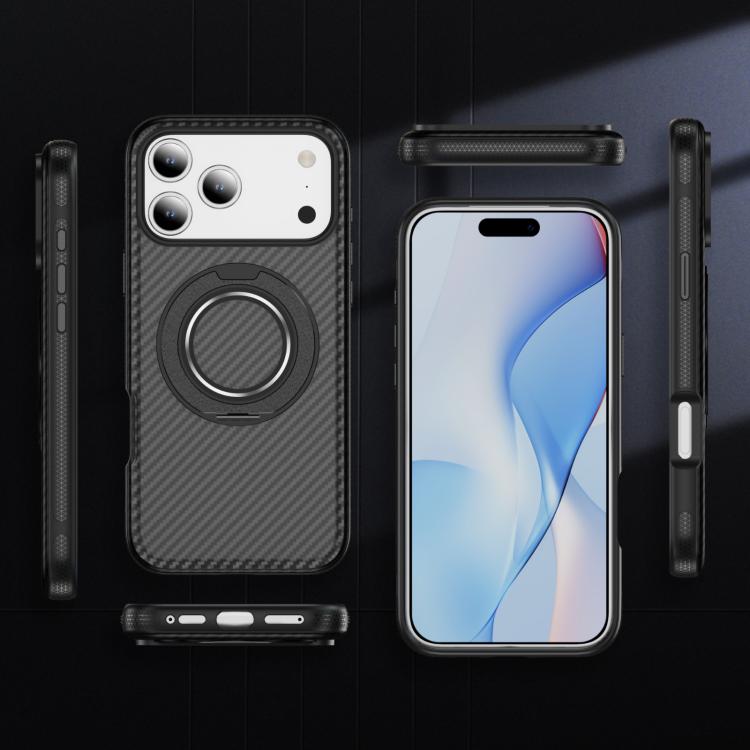 For iPhone 17 Pro Max Carbon Fiber Gear Holder C Type MagSafe Phone Case(Bright Grey + Black) - iPhone 17 Pro Max Cases by buy2fix | Online Shopping UK | buy2fix