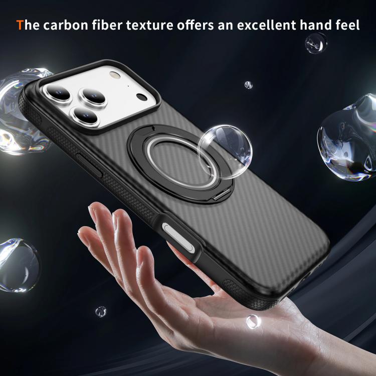 For iPhone 17 Pro Max Carbon Fiber Gear Holder C Type MagSafe Phone Case(Bright Grey + Black) - iPhone 17 Pro Max Cases by buy2fix | Online Shopping UK | buy2fix