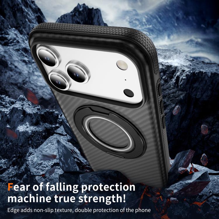 For iPhone 17 Pro Max Carbon Fiber Gear Holder C Type MagSafe Phone Case(Bright Grey + Black) - iPhone 17 Pro Max Cases by buy2fix | Online Shopping UK | buy2fix