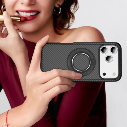 For iPhone 17 Pro Max Carbon Fiber Gear Holder C Type MagSafe Phone Case(Bright Grey + Black) - iPhone 17 Pro Max Cases by buy2fix | Online Shopping UK | buy2fix