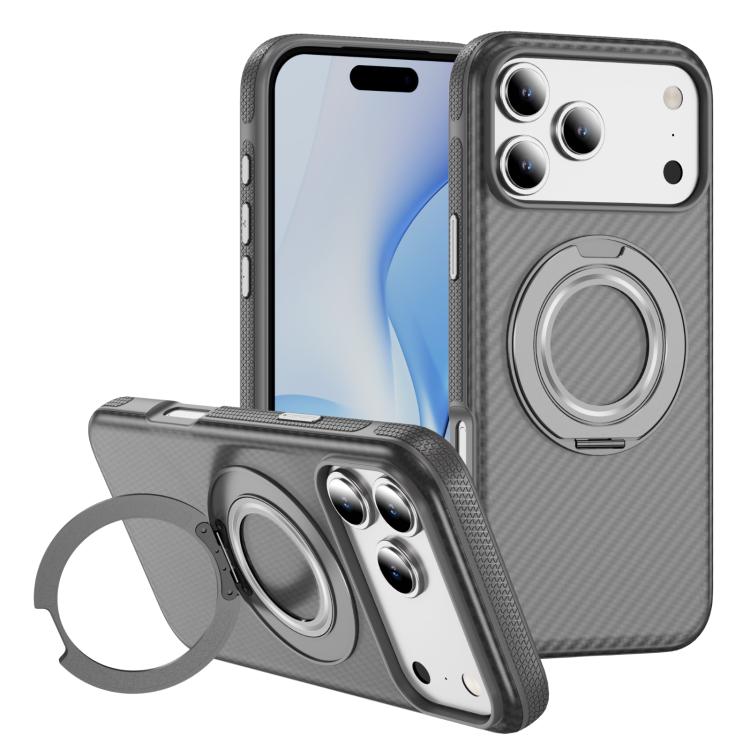 For iPhone 17 Pro Max Carbon Fiber Gear Holder C Type MagSafe Phone Case(Bright Grey+Grey) - iPhone 17 Pro Max Cases by buy2fix | Online Shopping UK | buy2fix