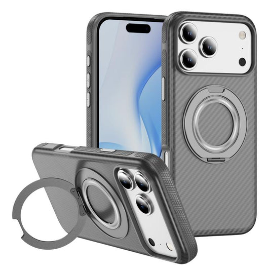 For iPhone 17 Pro Max Carbon Fiber Gear Holder C Type MagSafe Phone Case(Bright Grey+Grey) - iPhone 17 Pro Max Cases by buy2fix | Online Shopping UK | buy2fix
