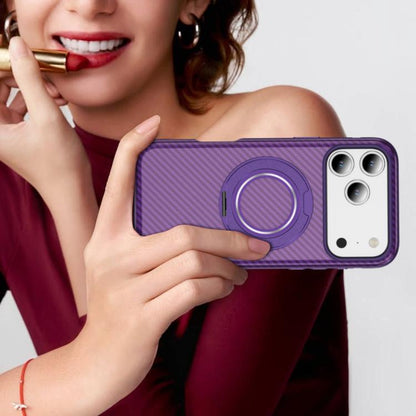 For iPhone 17 Pro Max Carbon Fiber Gear Holder C Type MagSafe Phone Case(Bright Purple + Purple) - iPhone 17 Pro Max Cases by buy2fix | Online Shopping UK | buy2fix