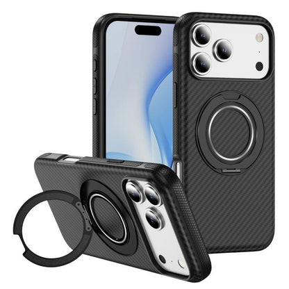 For iPhone 17 Pro Carbon Fiber Gear Holder C Type MagSafe Phone Case(Black) - iPhone 17 Pro Cases by buy2fix | Online Shopping UK | buy2fix