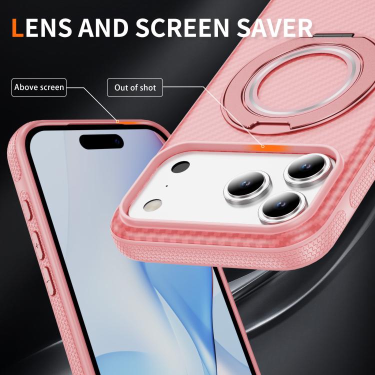 For iPhone 17 Pro Carbon Fiber Gear Holder C Type MagSafe Phone Case(Bright Pink + Pink) - iPhone 17 Pro Cases by buy2fix | Online Shopping UK | buy2fix