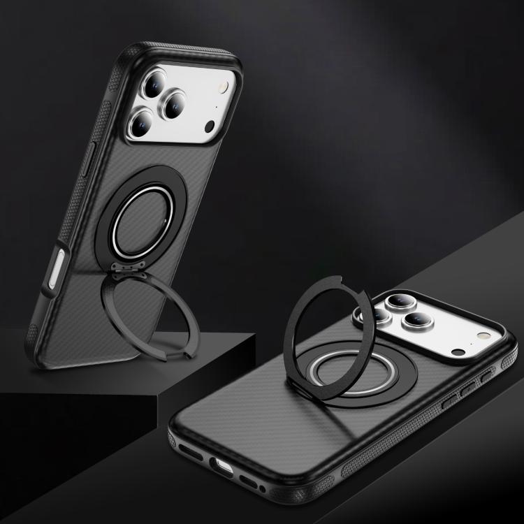 For iPhone 17 Pro Carbon Fiber Gear Holder C Type MagSafe Phone Case(Bright Grey + Black) - iPhone 17 Pro Cases by buy2fix | Online Shopping UK | buy2fix