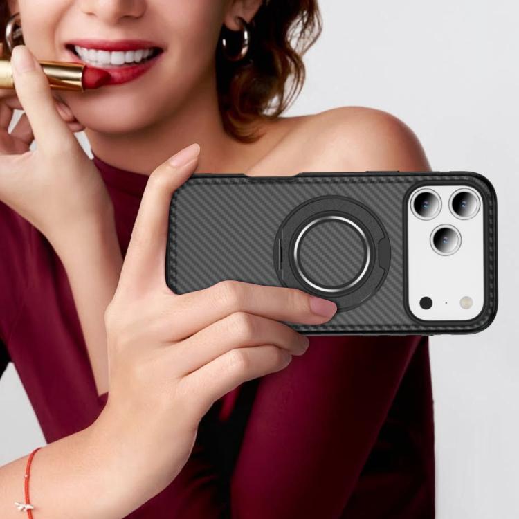 For iPhone 17 Pro Carbon Fiber Gear Holder C Type MagSafe Phone Case(Bright Grey + Black) - iPhone 17 Pro Cases by buy2fix | Online Shopping UK | buy2fix