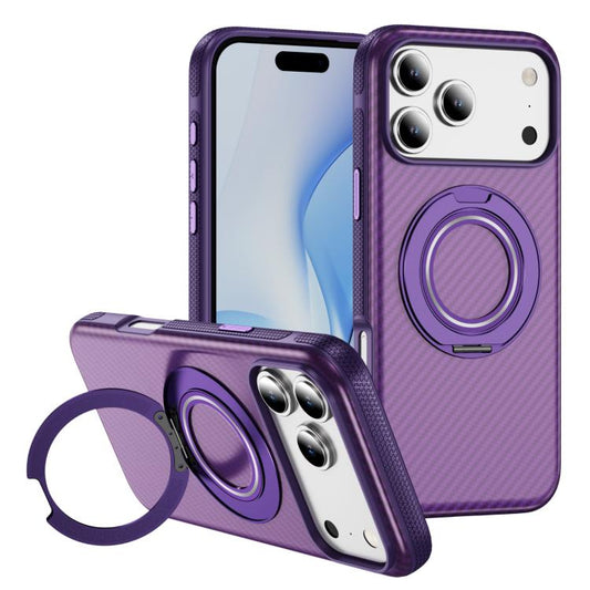 For iPhone 17 Pro Carbon Fiber Gear Holder C Type MagSafe Phone Case(Bright Purple + Purple) - iPhone 17 Pro Cases by buy2fix | Online Shopping UK | buy2fix