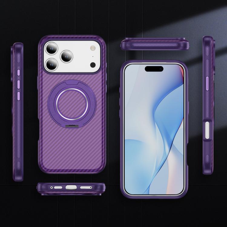 For iPhone 17 Pro Carbon Fiber Gear Holder C Type MagSafe Phone Case(Bright Purple + Purple) - iPhone 17 Pro Cases by buy2fix | Online Shopping UK | buy2fix