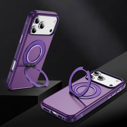For iPhone 17 Pro Carbon Fiber Gear Holder C Type MagSafe Phone Case(Bright Purple + Purple) - iPhone 17 Pro Cases by buy2fix | Online Shopping UK | buy2fix