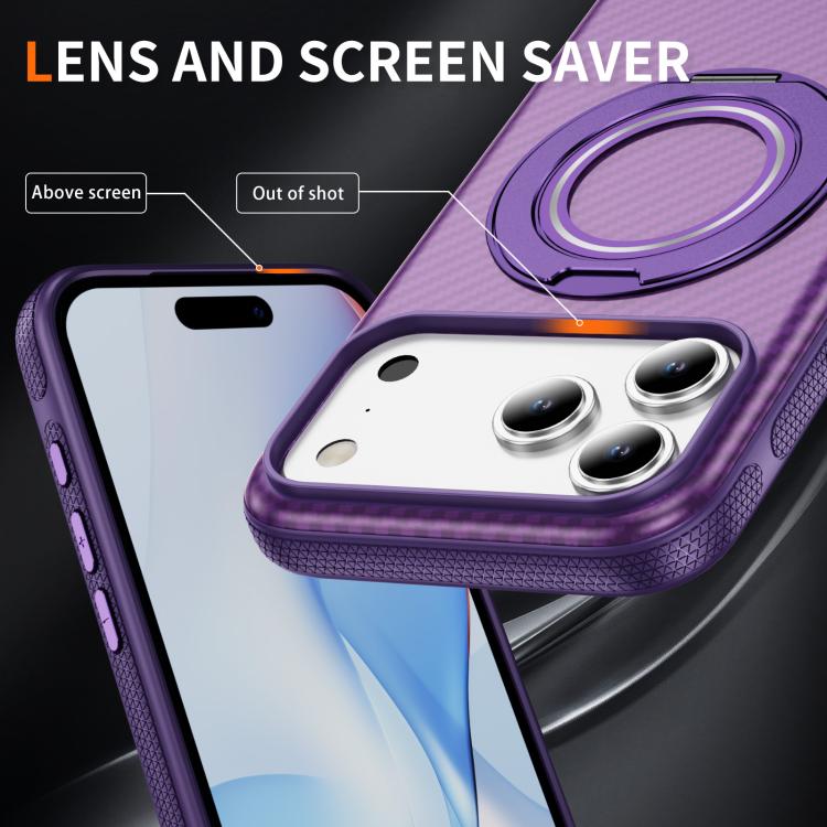 For iPhone 17 Pro Carbon Fiber Gear Holder C Type MagSafe Phone Case(Bright Purple + Purple) - iPhone 17 Pro Cases by buy2fix | Online Shopping UK | buy2fix