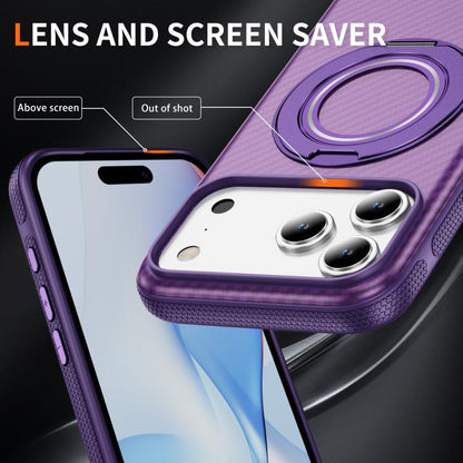 For iPhone 17 Pro Carbon Fiber Gear Holder C Type MagSafe Phone Case(Bright Purple + Purple) - iPhone 17 Pro Cases by buy2fix | Online Shopping UK | buy2fix
