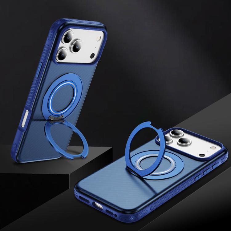 For iPhone 17 Pro Carbon Fiber Gear Holder C Type MagSafe Phone Case(Transparent Blue + Royal Blue) - iPhone 17 Pro Cases by buy2fix | Online Shopping UK | buy2fix