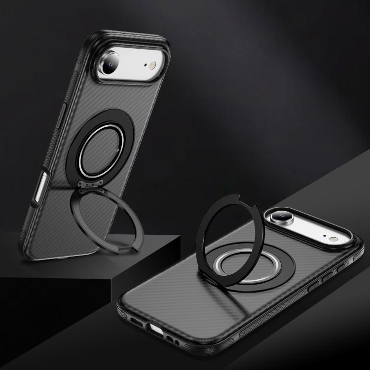 For iPhone Air Carbon Fiber Gear Holder C Type MagSafe Phone Case(Bright Grey + Black) - iPhone Air Cases by buy2fix | Online Shopping UK | buy2fix