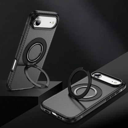 For iPhone Air Carbon Fiber Gear Holder C Type MagSafe Phone Case(Bright Grey + Black) - iPhone Air Cases by buy2fix | Online Shopping UK | buy2fix