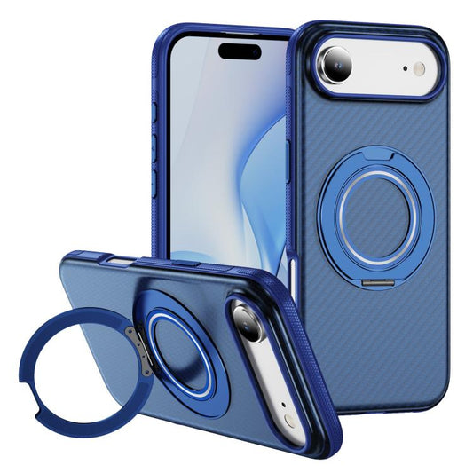 For iPhone Air Carbon Fiber Gear Holder C Type MagSafe Phone Case(Transparent Blue + Royal Blue) - iPhone Air Cases by buy2fix | Online Shopping UK | buy2fix