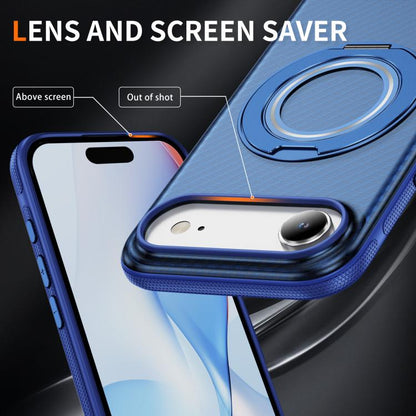 For iPhone Air Carbon Fiber Gear Holder C Type MagSafe Phone Case(Transparent Blue + Royal Blue) - iPhone Air Cases by buy2fix | Online Shopping UK | buy2fix