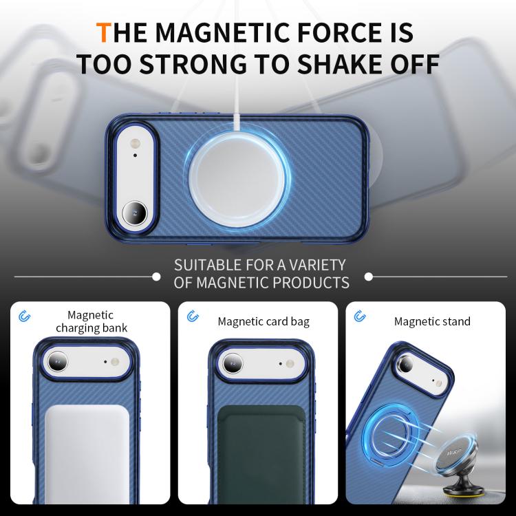 For iPhone Air Carbon Fiber Gear Holder C Type MagSafe Phone Case(Transparent Blue + Royal Blue) - iPhone Air Cases by buy2fix | Online Shopping UK | buy2fix