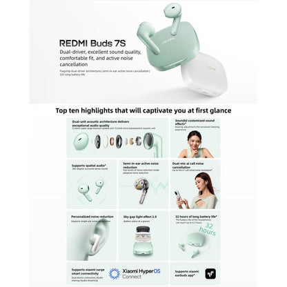 Original Xiaomi REDMI Buds 7S Semi-in-Ear Active Noise Cancelling Bluetooth Earphone(White) - Bluetooth Earphone by Xiaomi | Online Shopping UK | buy2fix
