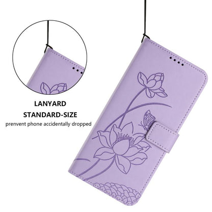 For iPhone  Air Lotus Embossed Leather Phone Case with Lanyard(Purple) - iPhone Air Cases by buy2fix | Online Shopping UK | buy2fix