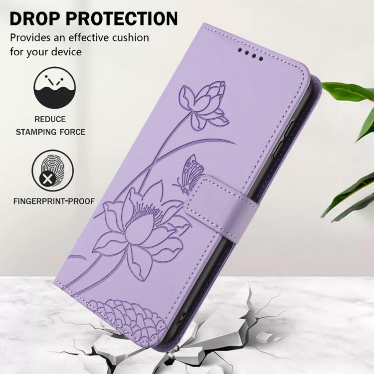 For iPhone  Air Lotus Embossed Leather Phone Case with Lanyard(Purple) - iPhone Air Cases by buy2fix | Online Shopping UK | buy2fix