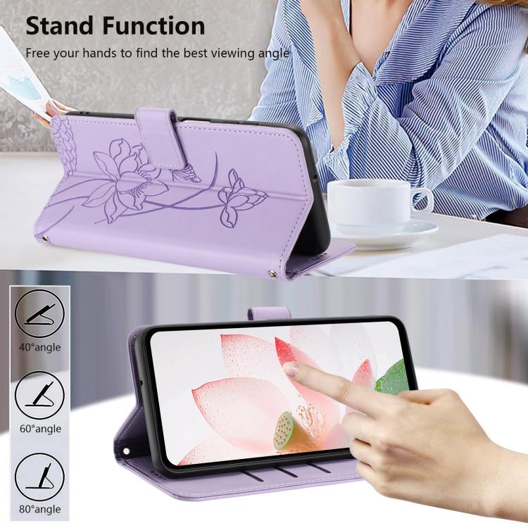 For iPhone  Air Lotus Embossed Leather Phone Case with Lanyard(Purple) - iPhone Air Cases by buy2fix | Online Shopping UK | buy2fix
