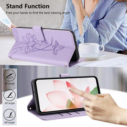For iPhone  Air Lotus Embossed Leather Phone Case with Lanyard(Purple) - iPhone Air Cases by buy2fix | Online Shopping UK | buy2fix