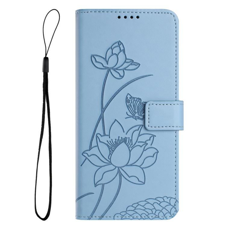 For iPhone  Air Lotus Embossed Leather Phone Case with Lanyard(Blue) - iPhone Air Cases by buy2fix | Online Shopping UK | buy2fix