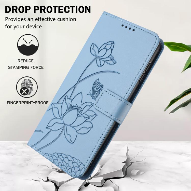 For iPhone  Air Lotus Embossed Leather Phone Case with Lanyard(Blue) - iPhone Air Cases by buy2fix | Online Shopping UK | buy2fix