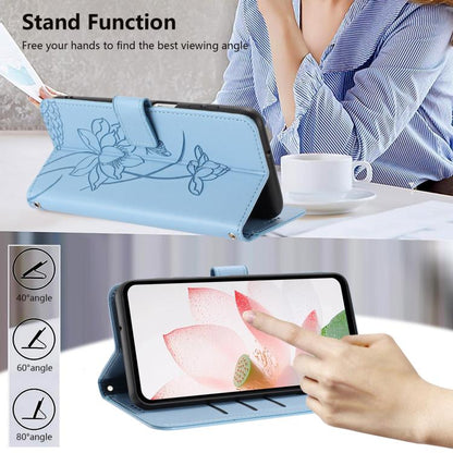 For iPhone  Air Lotus Embossed Leather Phone Case with Lanyard(Blue) - iPhone Air Cases by buy2fix | Online Shopping UK | buy2fix