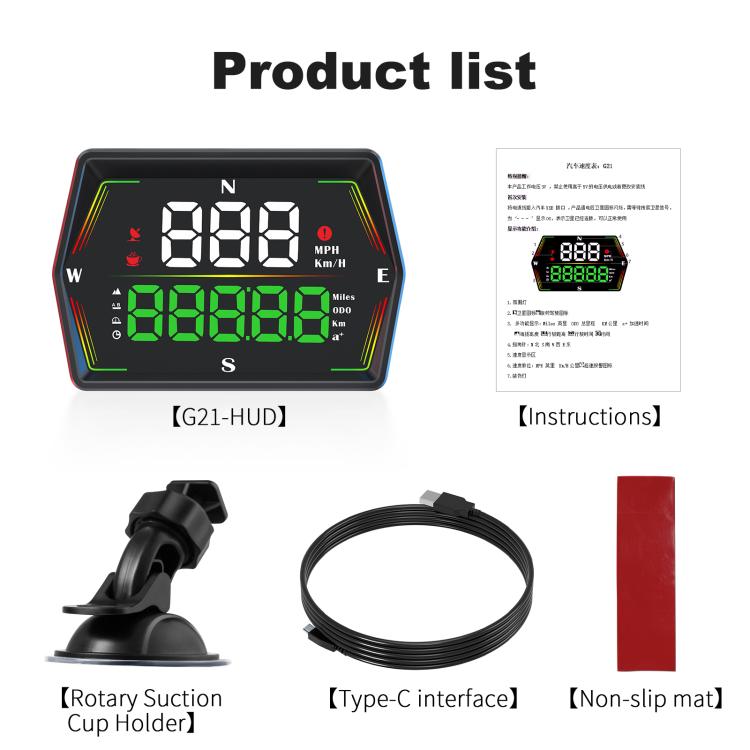 G21 Car HD Display GPS Speedometer Car OBD Meter Display Head-Up Display with Suction Cup Holder(Black) - Head Up Display System by buy2fix | Online Shopping UK | buy2fix