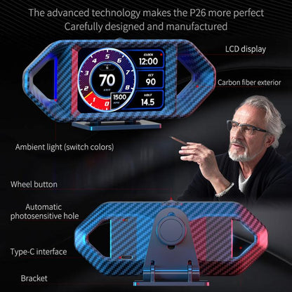 P26 Car HUD Head-Up Display Multi-function LCD OBD Smart Gauge Slope Meter Accelerometer(Carbon Fiber Texture) - Head Up Display System by buy2fix | Online Shopping UK | buy2fix
