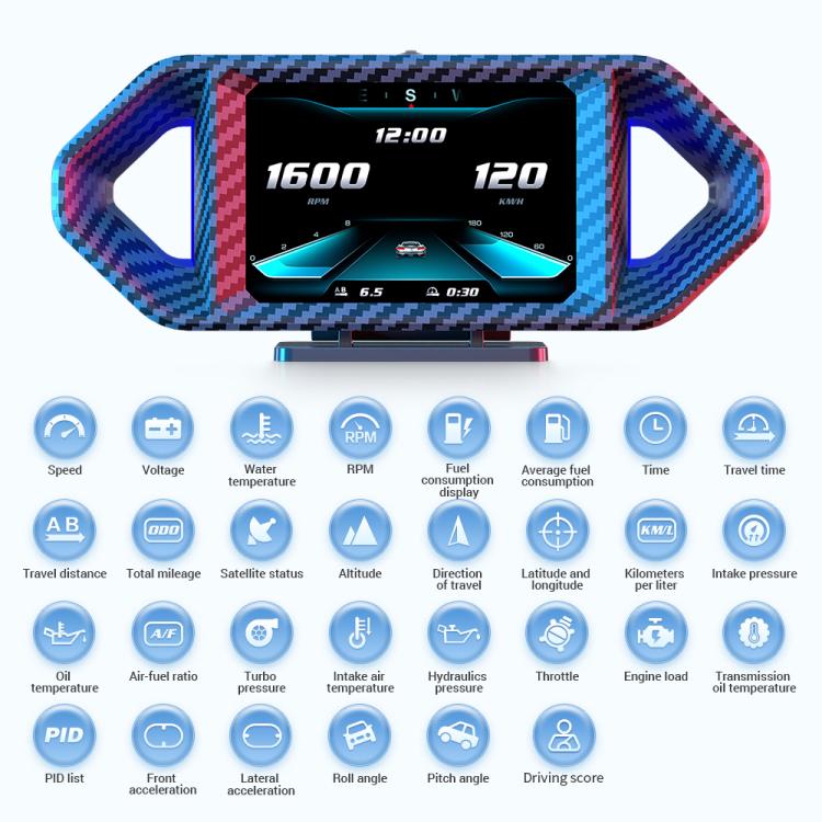 P26 Car HUD Head-Up Display Multi-function LCD OBD Smart Gauge Slope Meter Accelerometer(Carbon Fiber Texture) - Head Up Display System by buy2fix | Online Shopping UK | buy2fix