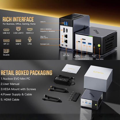 GMKtec EVO-X1 AI Mini PC, 64GB RAM + 1TB SSD, AMD Ryzen AI 9 HX 370, Radeon 890M, Oculink Port(US Plug Black) - Barebone Mini PCs by GMKtec | Online Shopping UK | buy2fix